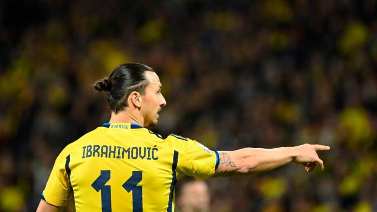 Sweden’s forward Zlatan Ibrahimovic reacts after the UEFA Euro 2024 group F qualification football match Sweden v Belgium at the Friends Arena in Solna, outside Stockholm, on March 24, 2023. AFPPIX