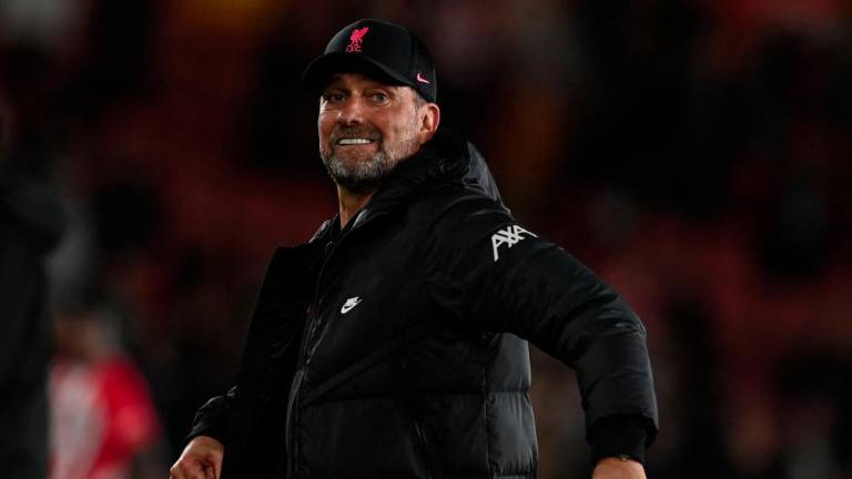 Liverpool's German manager Jurgen Klopp celebrates at the end of the English Premier League football match between Southampton and Liverpool at St Mary's Stadium in Southampton, southern England on May 17, 2022. AFPpix