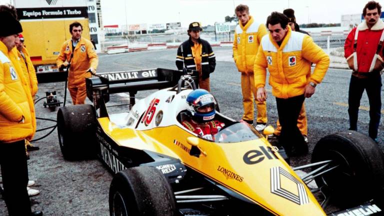 (FILES) In this file photo taken on November 15, 1983 French Formula One driver Patrick Tambay is pictured during Formula One trials of his new car, the Renault Elf, at the Castellet circuit (South of France). Tambay died, his family announced on December 4, 2022. - AFPPIX