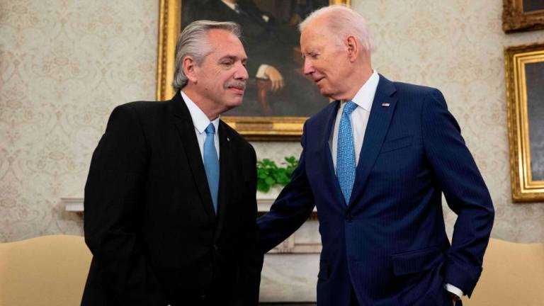 US President Joe Biden and President Alberto Fernandez of Argentina hold a bilateral meeting in the Oval Office of the White House in Washington, DC, on March 29, 2023. AFPPIX