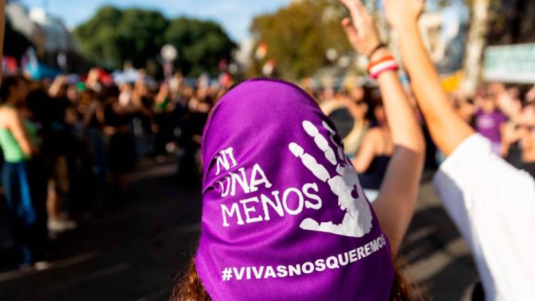 An activist wearing a headscarf takes part in the 8th annual “Ni una menos” (Not One Less) demonstration against gender violence in front of the Argentine National Congress in Buenos Aires, on June 3, 2023/AFPPix