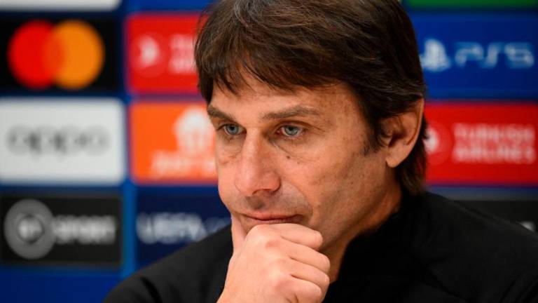 Tottenham Hotspur’s Italian head coach Antonio Conte reacts during a press conference at the Tottenham Hotspur Football Club Training Ground, in Enfield, near London on March 7, 2023, on the eve of their UEFA Champions League round of 16 second-leg football match against AC Milan. AFPPIX