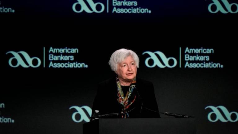 Yellen speaking at the American Bankers Association summit in Washington on Tuesday, March 21, 2023. – AFPpic