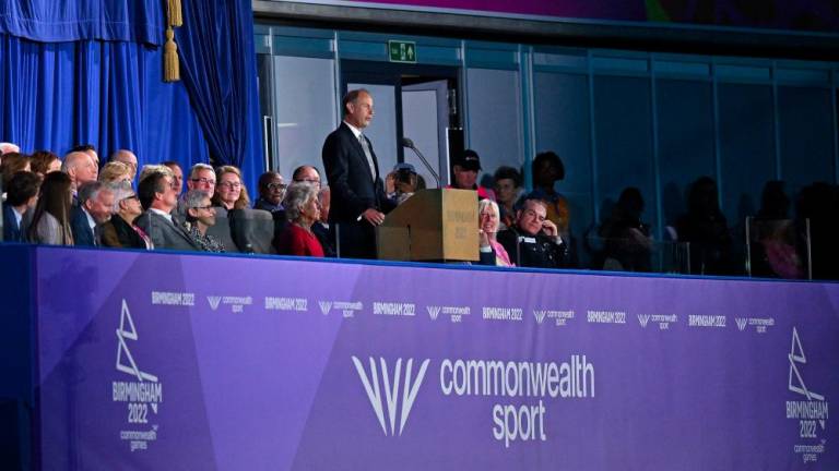 Britain's Prince Edward, Earl of Wessex delivers a speech to bring the 2022 Commonwealth Games to a close, at the Alexander Stadium in Birmingham, central England, on August 8, 2022. - AFPPIX