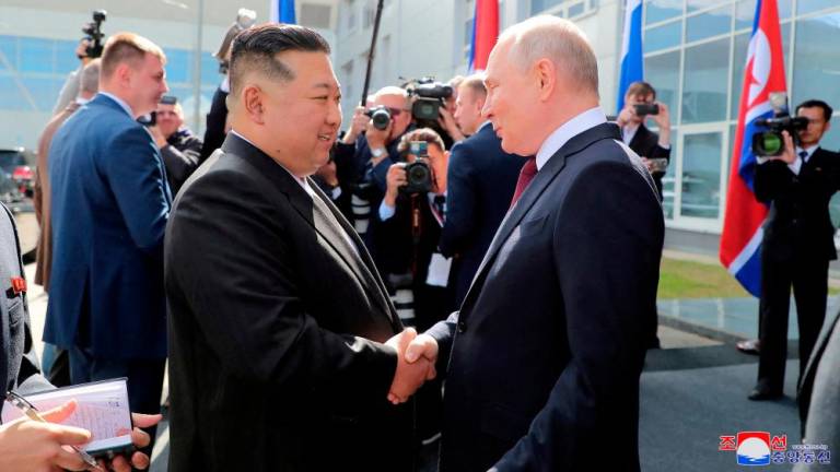 North Korean leader Kim Jong Un meets Russia’s President Vladimir Putin at the Vostochny ?osmodrome in the Amur Oblast of the Far East Region, Russia, September 13, 2023. REUTERSPIX