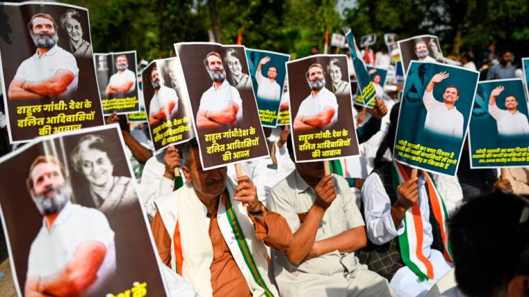 India’s Congress party activists and supporters protest against conviction of Congress party leader Rahul Gandhi in a criminal defamation case, in New Delhi on March 26, 2023. AFPPIX