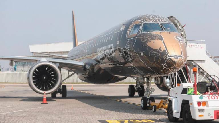The Embraer E195-E2 “Techlion” aircraft right before its media familiarisation and demonstration flight, at the Sultan Abdul Aziz Shah Airport in Subang.