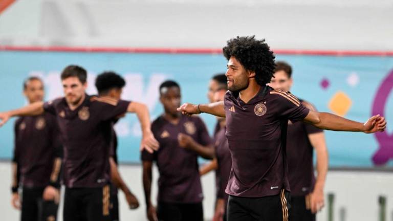 Germany's forward #10 Serge Gnabry takes part in a training session at the Al Shamal Stadium in Al Shamal, north of Doha on November 30, 2022, on the eve of the Qatar 2022 World Cup football match between Costa Rica and Germany. AFPPIX