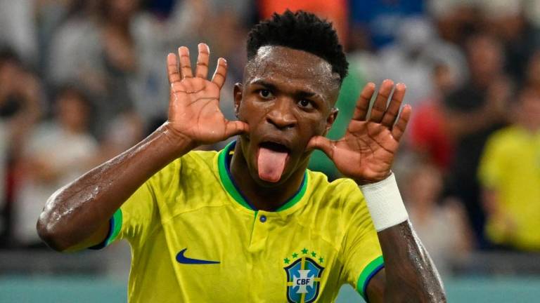 Brazil’s forward #20 Vinicius Junior celebrates after he scored a goal which was disallowed during the Qatar 2022 World Cup Group G football match between Brazil and Switzerland at Stadium 974 in Doha on November 28, 2022. AFPPIX