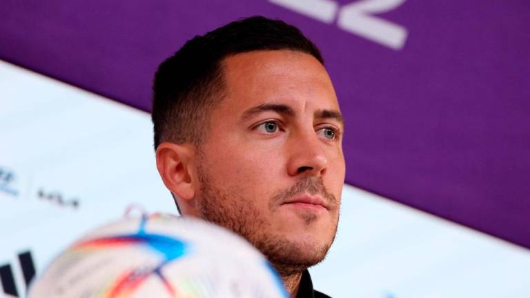 Belgium’s forward Eden Hazard attends a press conference at the Qatar National Convention Center (QNCC) in Doha on November 26, 2022, on the eve of the Qatar 2022 World Cup football match between Belgium and Morocco. AFPPIX