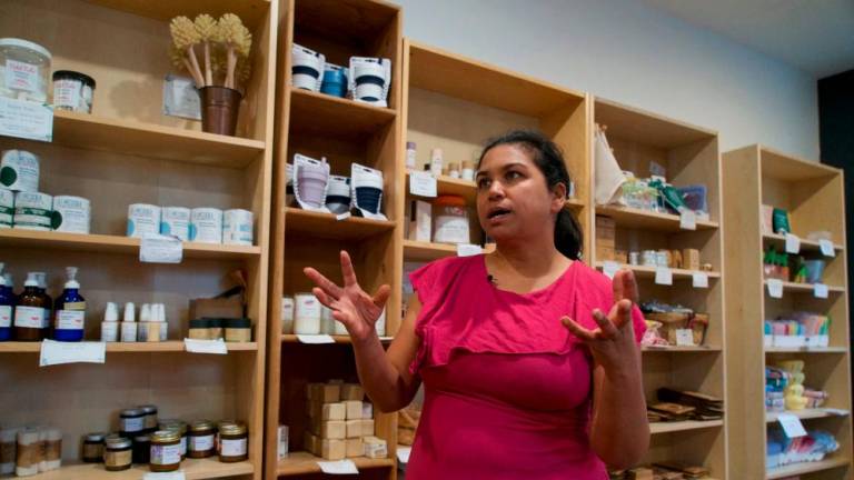 Rini Saha, co-owner of FullFillery, speaks during an interview with AFP at FullFillery refill shop in Takoma Park, Maryland, on January 25, 2023. AFPPIX