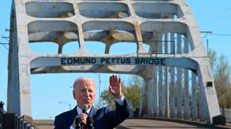 US President Joe Biden delivers remarks to mark the 58th anniversary of Bloody Sunday, at the Edmund Pettus Bridge in Selma, Alabama, on March 5, 2023. AFPPIX
