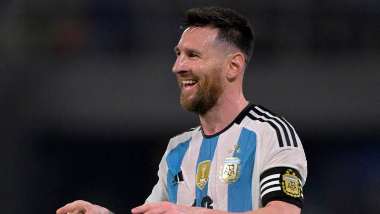 Argentina's forward Lionel Messi celebrates scoring his team's third goal during the friendly football match between Argentina and Curacao at the Madre de Ciudades stadium in Santiago del Estero, in northern Argentina, on March 28, 2023/AFPPix