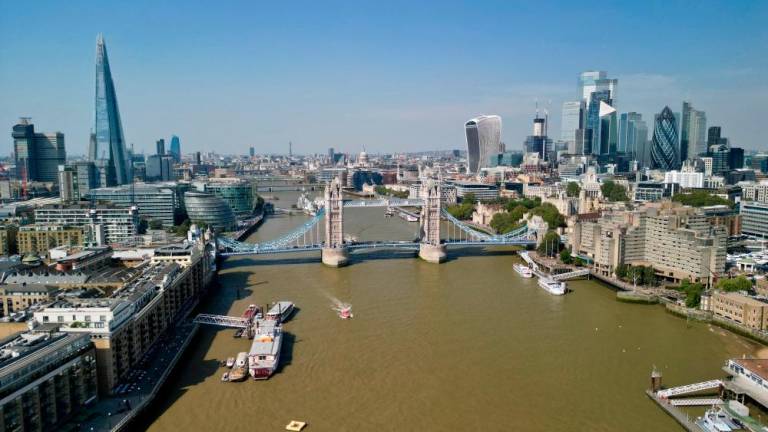 A drone view of Tower Bridge as a heatwave drove temperatures in the British capital towards record levels for the month of September, in London, Britain, September 9, 2023. REUTERSPIX