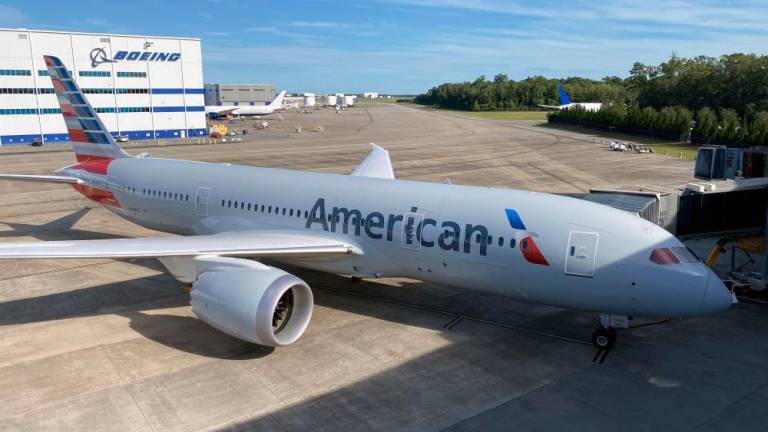Handout photo provided by Boeing shows the Boeing 787-8 aircraft that was delivered to American Airlines in Fort Worth, Texas, on Wednesday, Aug 10, 2022. – Boeing/AFPpix