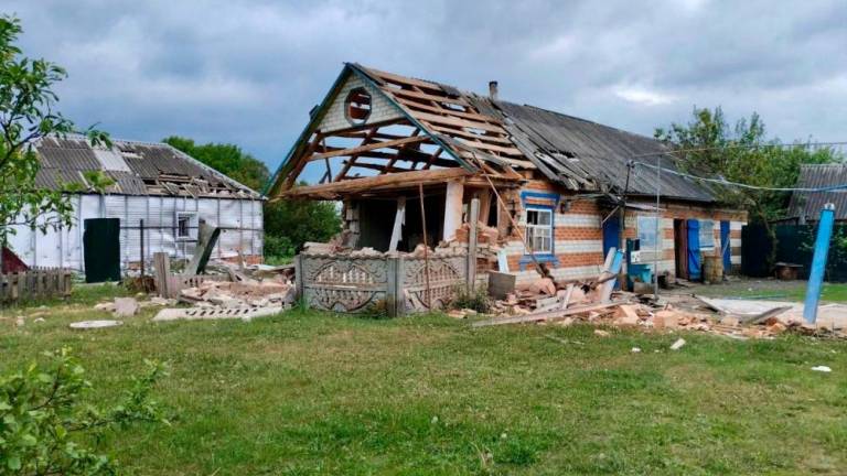 A view shows damaged buildings, after anti-terrorism measures introduced for the reason of a cross-border incursion from Ukraine were lifted, in what was said to be a settlement in the Belgorod region, in this handout image released May 23, 2023. REUTERSPIX