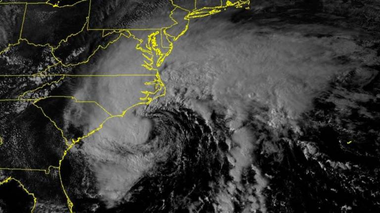 Tropical storm Ophelia approaches North Carolina, South Carolina and Virginia, US in this image from the National Oceanic and Atmospheric Administration (NOAA) GOES-East weather satellite, September 22, 2023. REUTERSPIX