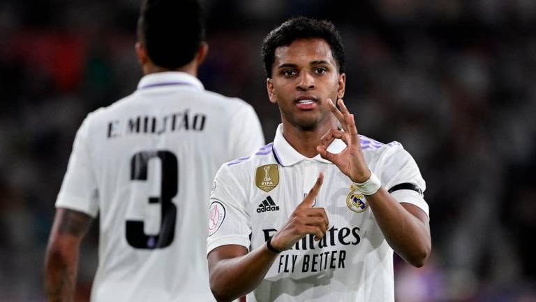 Rodrygo celebrates after scoring his team’s second goal during the Spanish Copa del Rey (King’s Cup) final match between Real Madrid CF and CA Osasuna at La Cartuja stadium in Seville on May 6, 2023. AFPPIX