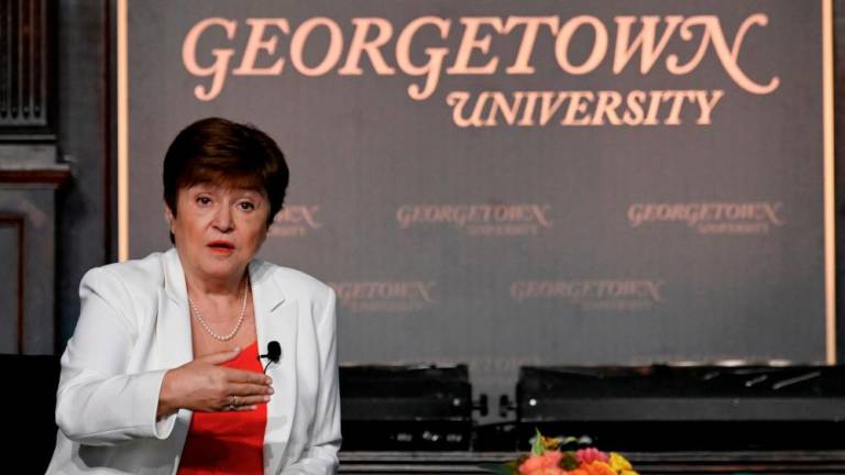 Georgieva discussing the global economy and policy priorities at Georgetown University’s School of Foreign Service on Thursday Oct 6. – AFPpic