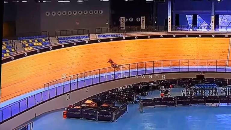 Screen grab video footage of Azizulhasni’s high speed crash during training session due to mechanical failure. Credit: Facebook/Azizulhasni Awang