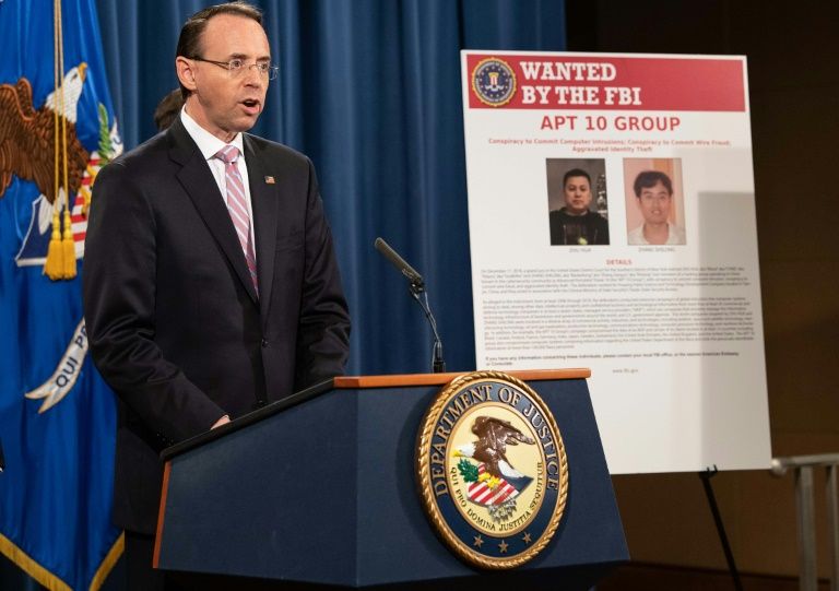 US Deputy Attorney General Rod Rosenstein said the indictment of the two Chinese hackers was meant to rebuff ‘China’s economic aggression’. — AFP