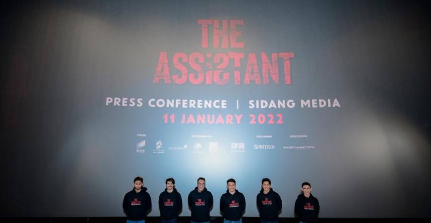 (From left) Hairul, Iedil, Foo, Teh, Hii and Coby Chong during the media launch. – SONY PICTURES ENTERTAINMENT MALAYSIA