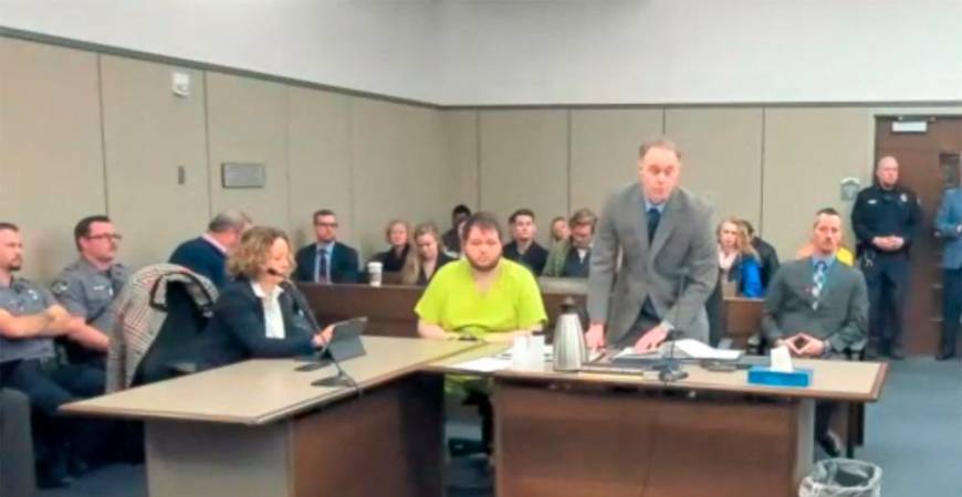 Anderson Lee Aldrich, 22, the suspect in the mass shooting that killed five people and wounded 17 at an LGBTQ nightclub appears seated before a judge during his charging hearing in Colorado Springs, Colorado, U.S. December 6, 2022 in a still image from livestream video. El Paso County Court/Handout via REUTERS