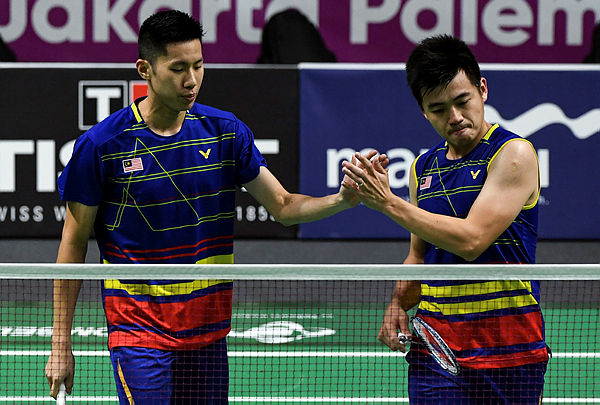 Badminton men’s doubles pair, Goh V Shem-Tan Wee Kiong during the Asian Games 2018. — Bernama