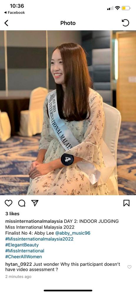 Abby Lee has been Tiananmen Square’d from the Miss International Malaysia’s social media. – FACEBOOK