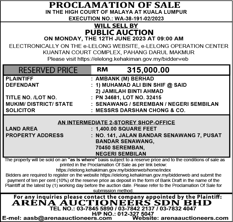 Arena Auctioneers (Muhamad Ali Bin Shif)