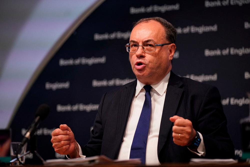 Bailey speaking during the Bank of England’s financial stability report news conference in London on Thursday, Aug 4. – Pool/Reuterspix