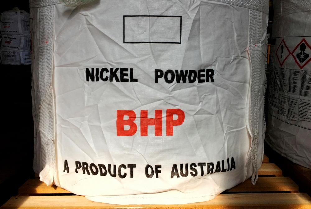 Nickel powder made by BHP Group sits in a warehouse at its Nickel West division, south of Perth, Australia. OZ Minerals is a strategically sensible target as it would add to BHP’s Western Australian nickel business, analysts say. – Reuterspix