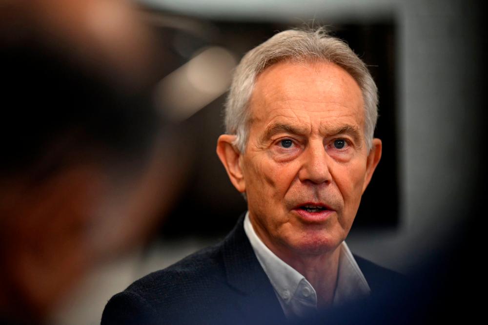 Former British Prime Minister Tony Blair speaks during an interview in central London on March 17, 2023. AFPPIX