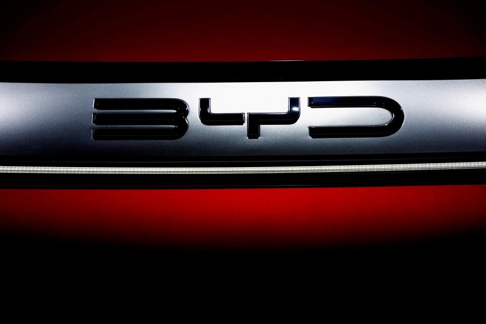 The logo of BYD is pictured at the 2022 Paris Auto Show on Oct 17, 2022. – Reuterspic