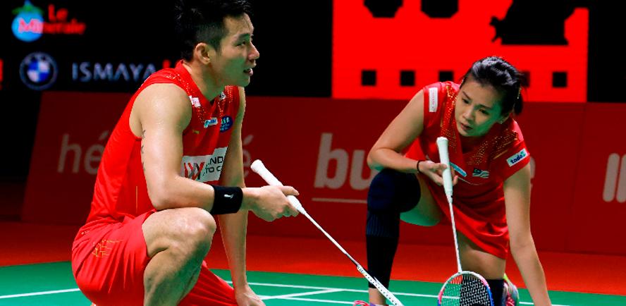 Malaysia’s Chan Peng Soon (left) and Goh Liu Ying reacting in a match against Thailand’s Dechapol Puavaranukroh and Sapsiree Taerattanachai (not pictured) during their mixed doubles semifinal at the BWF World Tour Finals in Nusa Dua on the resort island of Bali. – AFPPIX/Badminton Association of Indonesia