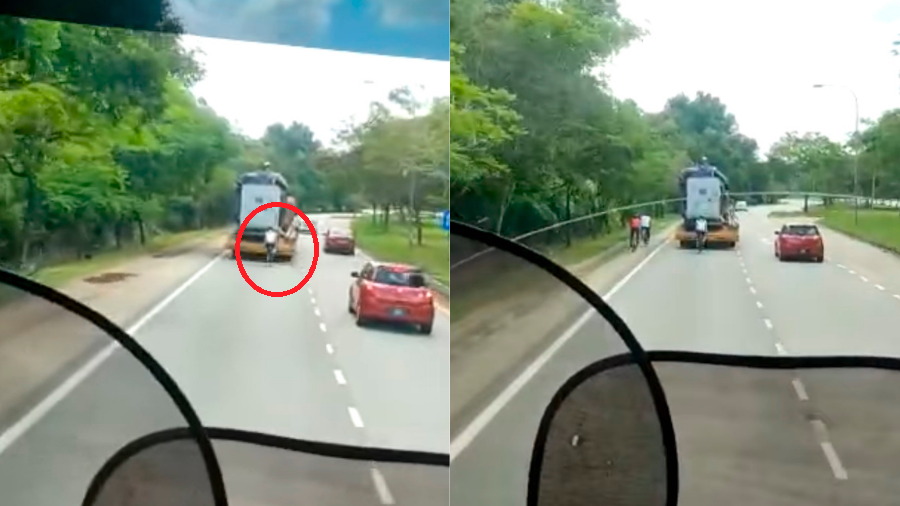 Police are looking for dangerous cyclist tailgating a lorry trailer