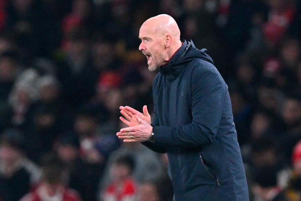Manchester United’s Dutch manager Erik ten Hag gestures on the touchline during the English Premier League football match between Arsenal and Manchester United at the Emirates Stadium in London on January 22, 2023/AFPPix