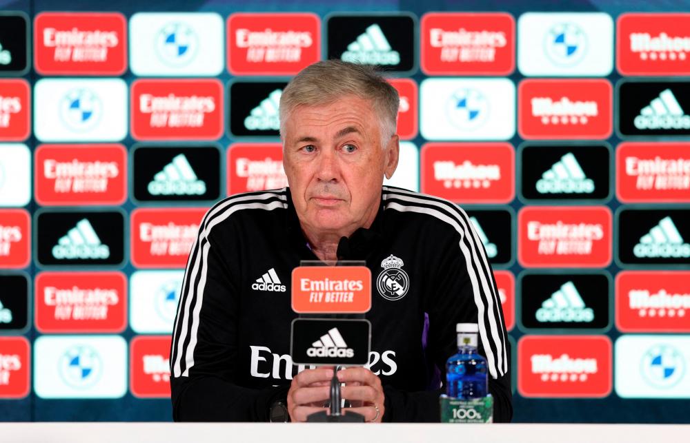 Real Madrid’s Italian coach Carlo Ancelotti holds a press conference at the Alfredo di Stefano Stadium in Valdebebas, on the outskirts of Madrid/AFPPix