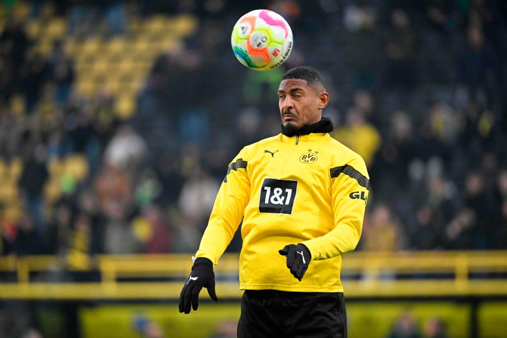 Dortmund’s French forward Sebastien Haller warms up on the ball prior to the German first division Bundesliga football match between BVB Borussia Dortmund and FC Augsburg in Dortmund, western Germany, on January 22, 2023/AFPPix