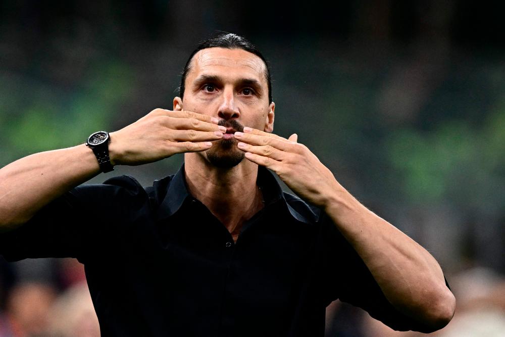 AC Milan’s Swedish forward Zlatan Ibrahimovic acknowledges the public during a farewell ceremony following the Italian Serie A football match between AC Milan and Hellas Verona on June 4, 2023 at the San Siro stadium in Milan/AFPPix