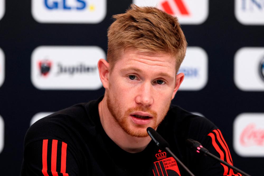 Belgium midfielder Kevin De Bruyne gives a press conference at Salwa Beach, southwest of Doha on November 25, 2022, during the Qatar 2022 World Cup football tournament. AFPPIX