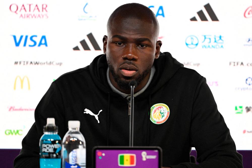 Senegal’s defender #03 Kalidou Koulibaly attends a press conference at the Qatar National Convention Center (QNCC) in Doha on November 24, 2022, on the eve of the Qatar 2022 World Cup football match between Qatar and Senegal. AFPPIX