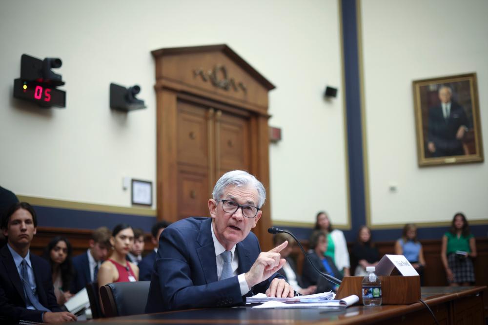 Powell testifying on monetary policy and the state of the US economy before the House Committee on Financial Services in Washington yesterday. AFPpix
