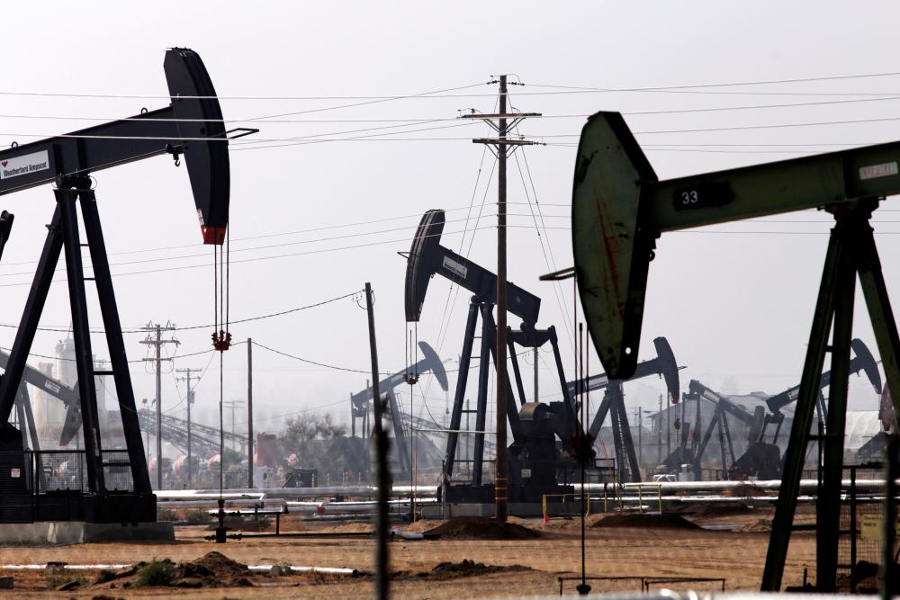 Petroleum pump jacks are pictured in the Kern River oil field in Bakersfield, California. The energy markets are weighed down by fears of an economic slowdown, weakening fuel demand amid the prospect of more US interest rate increases. – Reuterspic