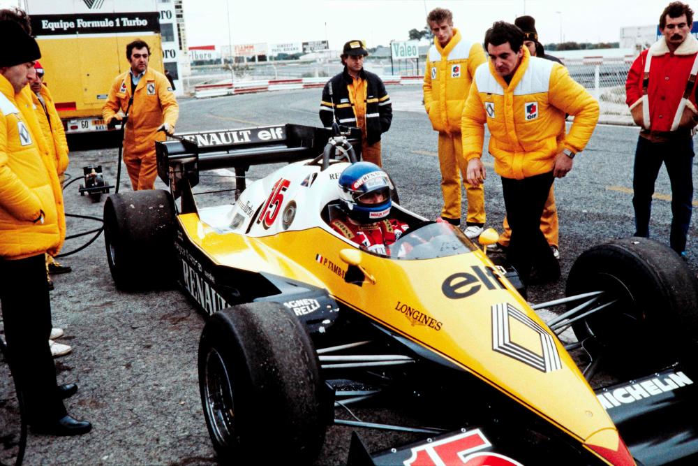 (FILES) In this file photo taken on November 15, 1983 French Formula One driver Patrick Tambay is pictured during Formula One trials of his new car, the Renault Elf, at the Castellet circuit (South of France). Tambay died, his family announced on December 4, 2022. - AFPPIX