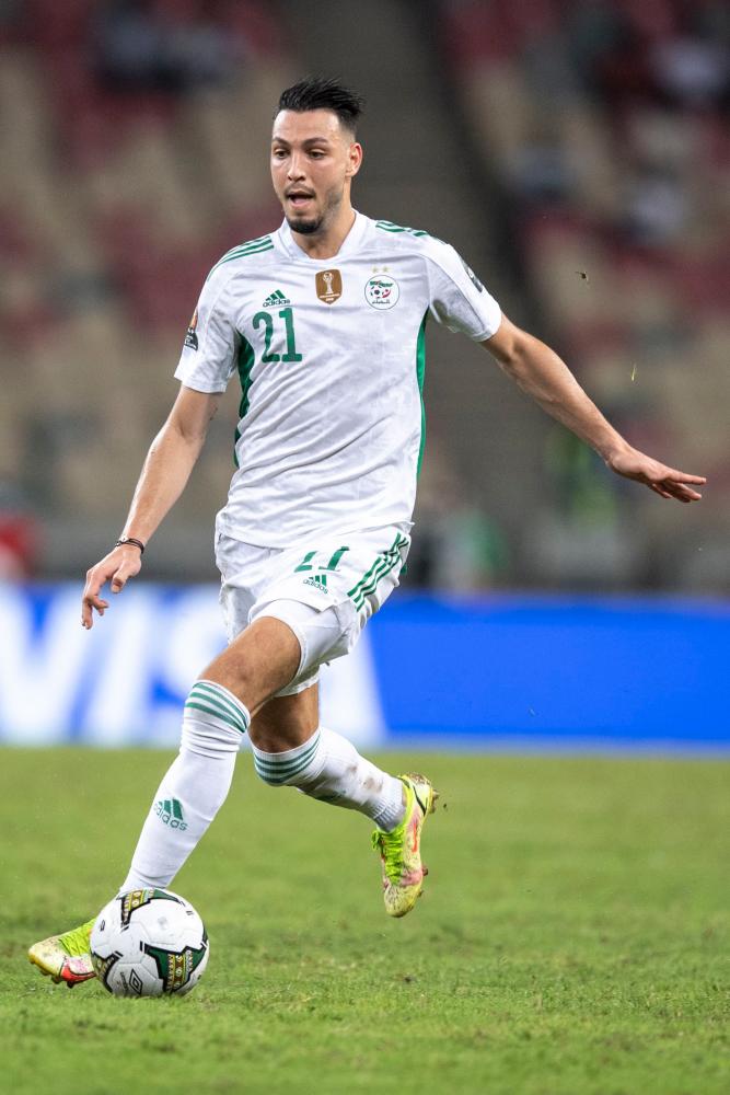 Filepix: Algeria’s defender Ramy Bensebaini plays the ball during the Group E Africa Cup of Nations (CAN) 2021 football match between Algeria and Equatorial Guinea at Stade de Japoma in Douala, Cameroon/AFPpix