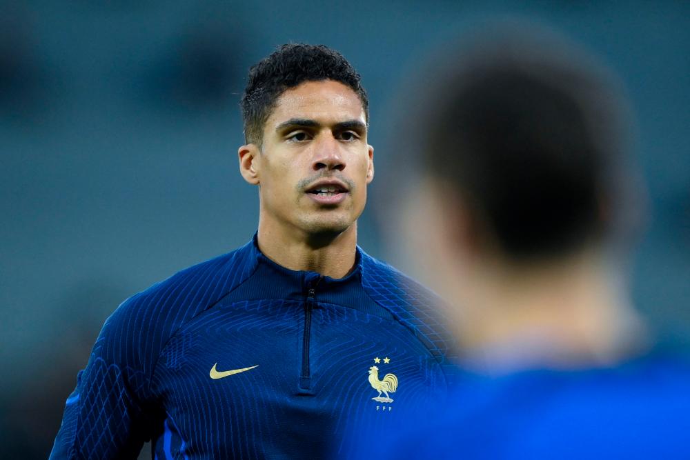 In this file photo taken on December 17, 2022 France’s defender Raphael Varane takes part in a training session at the Al Sadd SC training centre in Doha, on the eve of the Qatar 2022 World Cup football final match between Argentina and France. Varane announced on February on 2, 2023 that he puts an end to his international career at the age of 29. AFPPIX