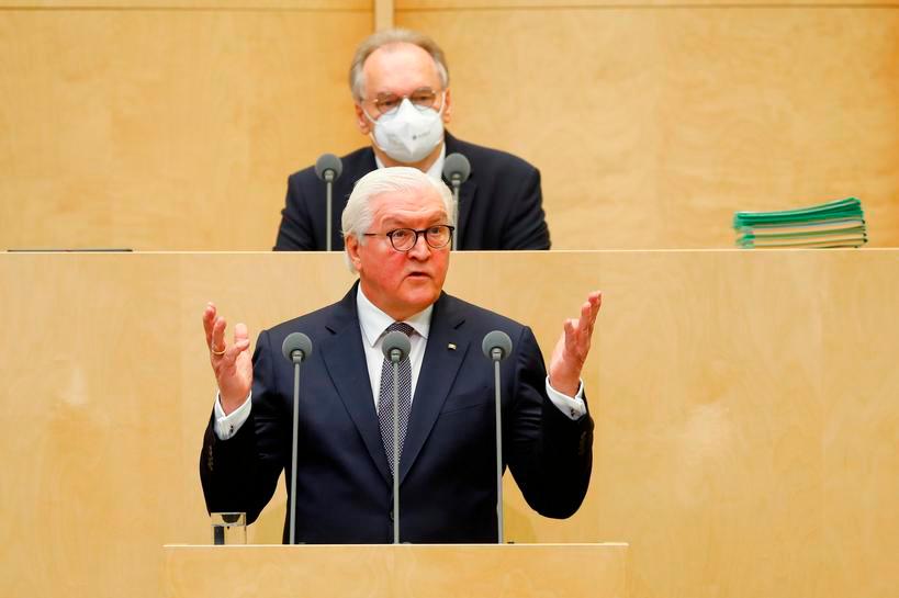 German President Frank-Walter Steinmeier speaks in the Bundesrat, the upper house of parliament, in Berlin, February 12, 2021. — Reuters