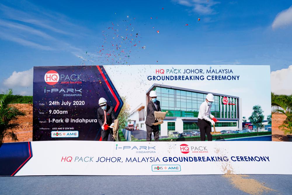 From left: Axis AME IP Sdn Bhd director Datuk George Stewart LaBrooy, Lee and HQ Pack Malaysia &amp; Singapore managing director Fadi Younis at the groundbreaking ceremony.