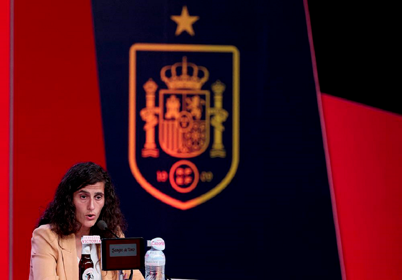 New coach of Spain's female football team Montse Tome talks during a press conference at the Ciudad del Futbol training facilities in Las Rozas de Madrid on September 18, 2023, ahead of the UEFA Nations League football matches against Sweden and Switzerland. AFPPIX